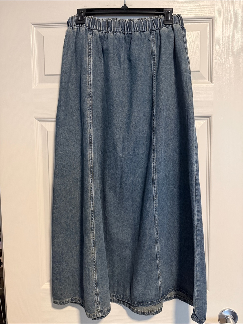 Denim Midi Skirt with Drawstring Waist - Blue - Picture 5 of 6